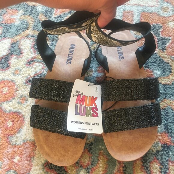 MUK LUKS Womens About Me Strappy Sandals Snake Print Raffia Ankle Strap 9 NWT - Picture 8 of 11